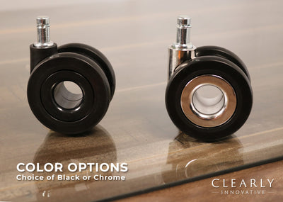 Stealth Desk Chair Casters come in Black or Chrome