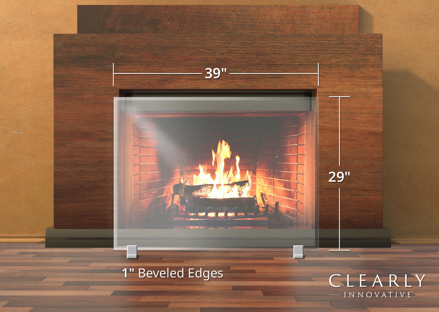 The 39x29 Glass Fireplace Screen is available with either black or silver feet.
