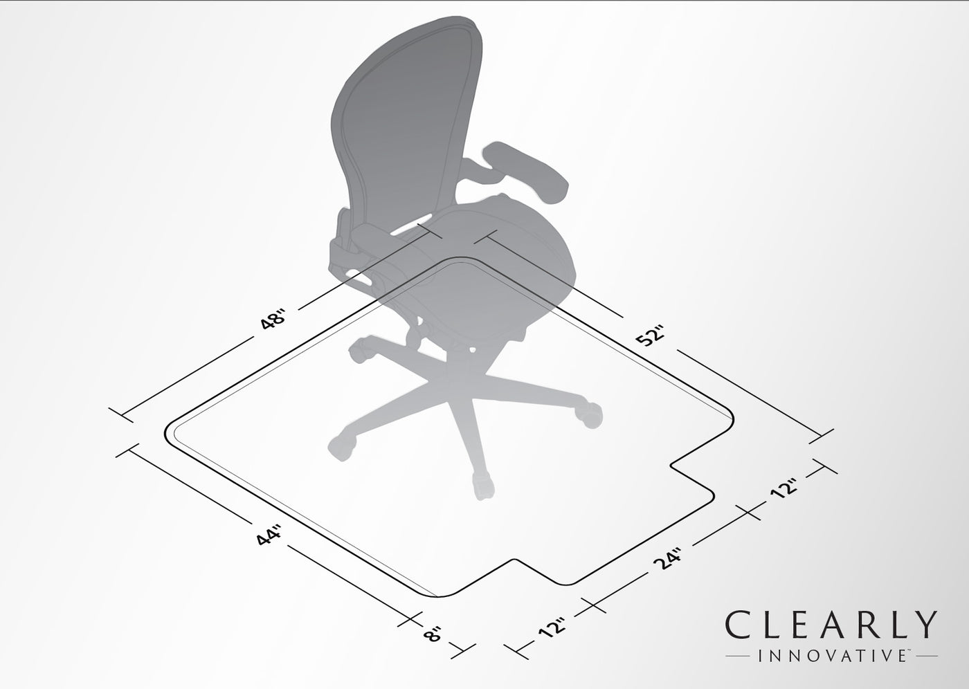 Dimensions for 48x52 Tabbed Glass Chair Mat