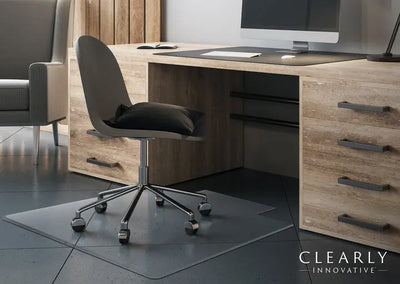 Tabbed Glass Chair, Desk, & Floor Mat | 48” x 52”, 3” Radius Corner, 1” Beveled Edges
