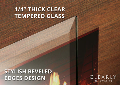 The Glass Fireplace Screen is available with either black or silver feet.