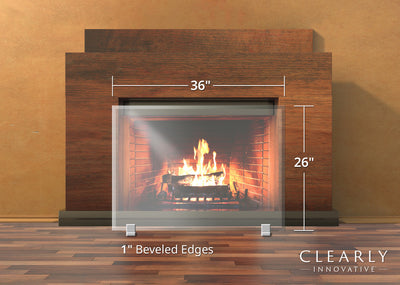 The 36x26 Glass Fireplace Screen is available with either black or silver feet.