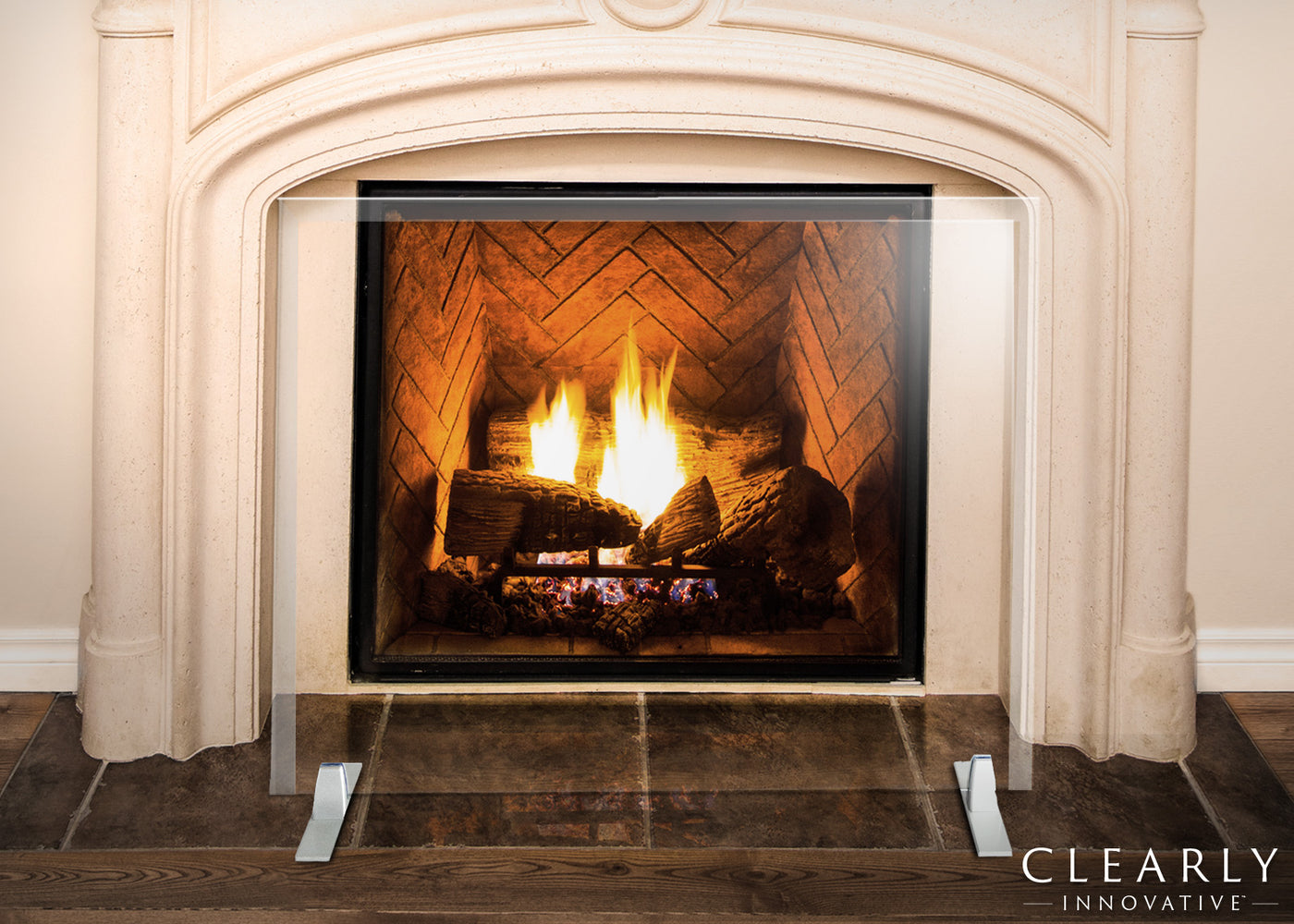 Glass Fireplace is available with a silver or black base 