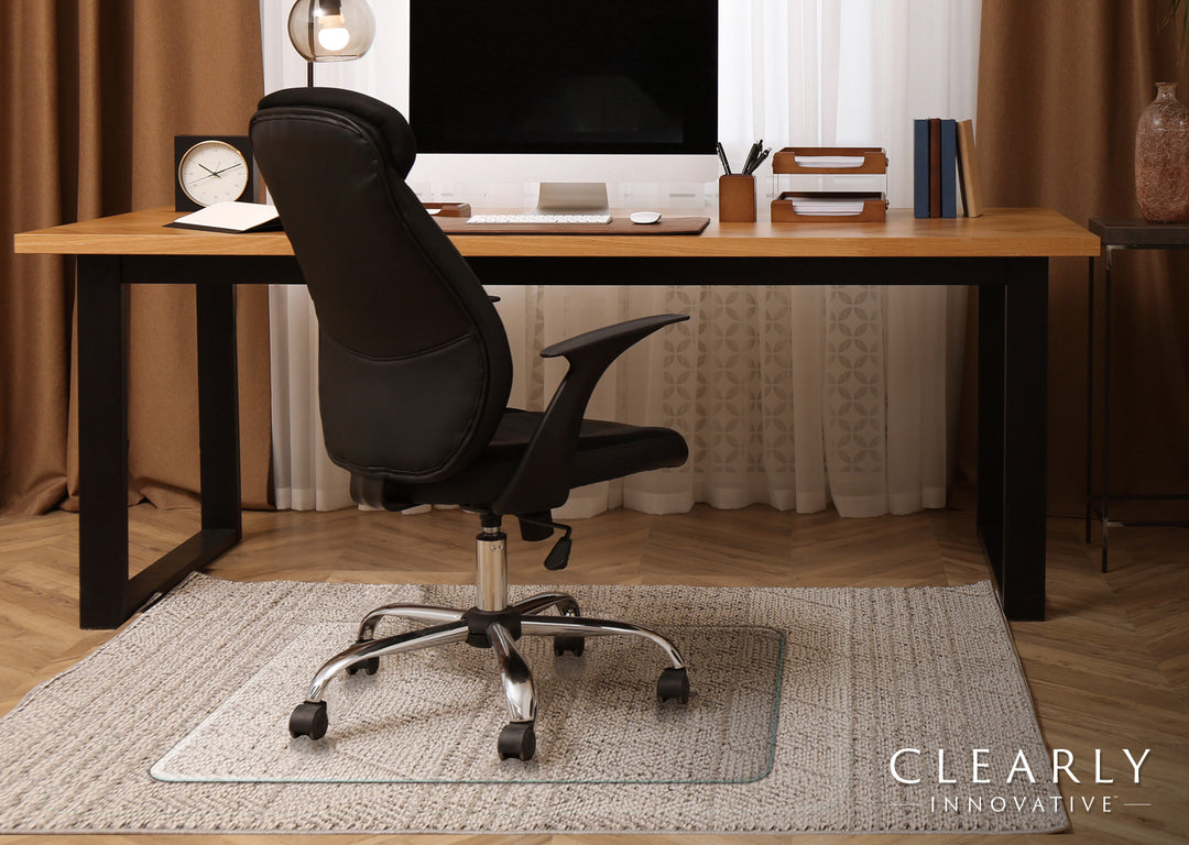 Rectangle Glass Chair Mat from Clearly Innovative | 36” x 46”, 3” Radius Corner, 1” Beveled Edges